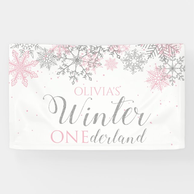 Banderoles Hiver Onederland Pink Silver Neige Premier anniver (Horizontal)