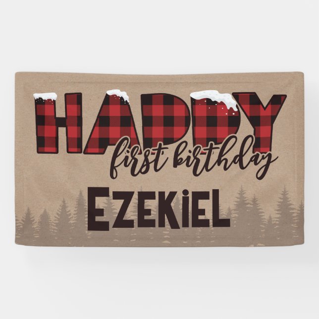 Banderoles Hiver Un Buffalo ONE derland Plaid Joyeux Annivers (Horizontal)