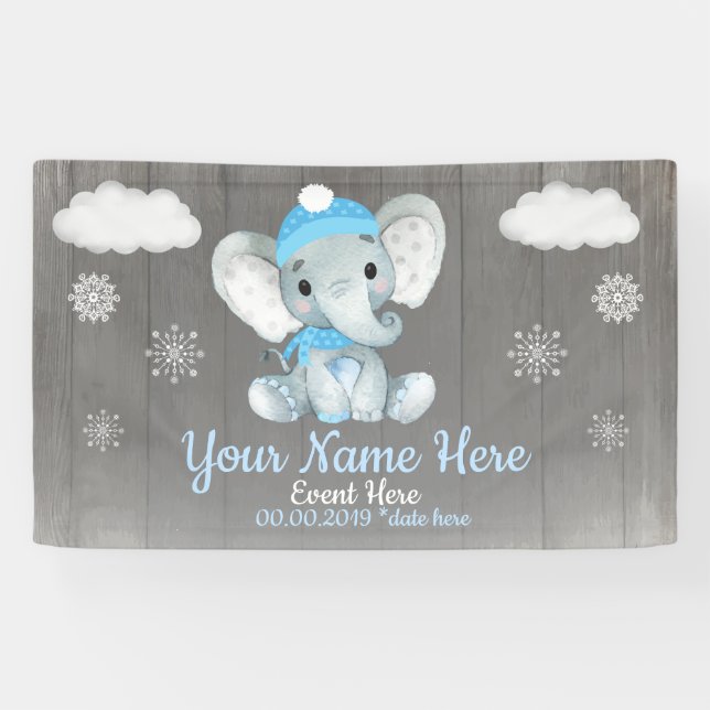 Banderoles Hivernal éléphant arrière-plan Blue Snowflakes (Horizontal)