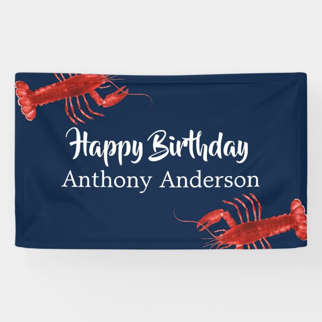 Banderoles Homard Bleu foncé Thème Amusant Anniversaire Fête  (Horizontal)