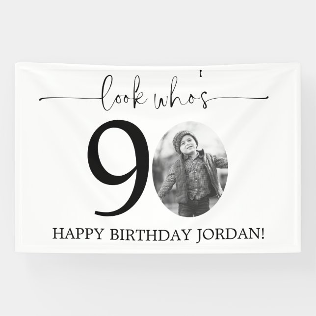 Banderoles Homme Regardez qui est 90 Photo 80e anniversaire (Horizontal)