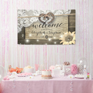 Banderoles Horseshoe Burlap Lace Sunflowers Mariage Bienvenue