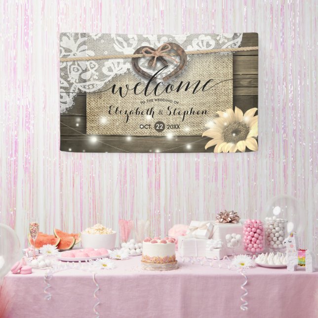 Banderoles Horseshoe Burlap Lace Sunflowers Mariage Bienvenue (Fête)