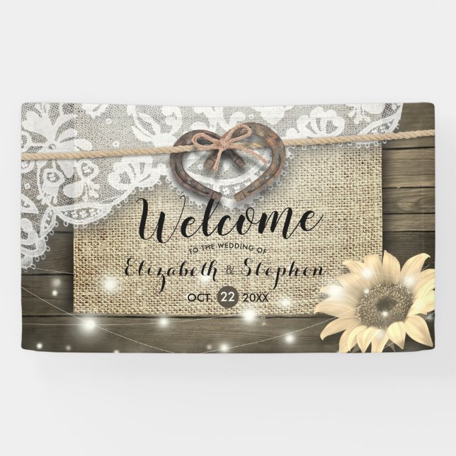 Banderoles Horseshoe Burlap Lace Sunflowers Mariage Bienvenue (Horizontal)