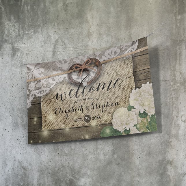 Banderoles Horseshoe Hydrangea Rustic Wood Mariage Bienvenue  (Créateur téléchargé)