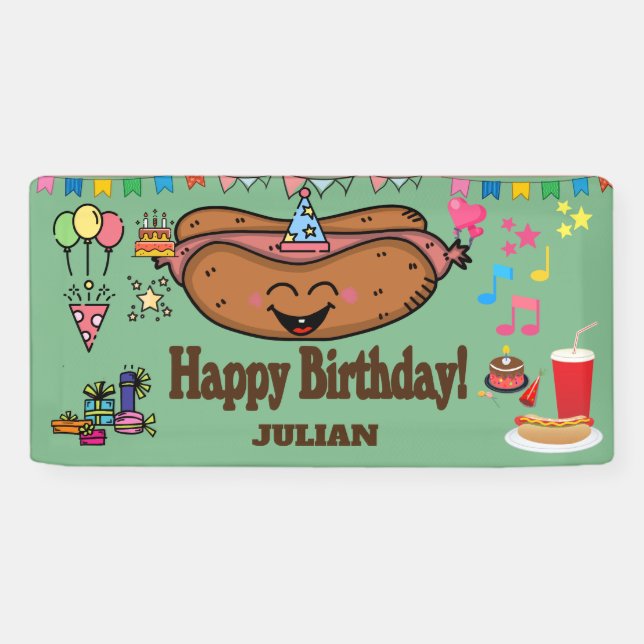 Banderoles hot dog themed personalized birthday  (Horizontal)