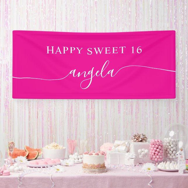 Banderoles Hot rose blanc Jappy Sweet 16 Glam Signature Nom (Fête)