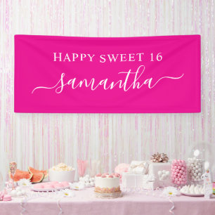 Banderoles Hot rose blanc Jappy Sweet 16 Nom élégant