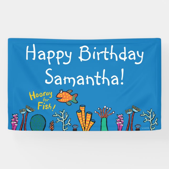 Banderoles Hourra pour l'anniversaire de poissons (Horizontal)