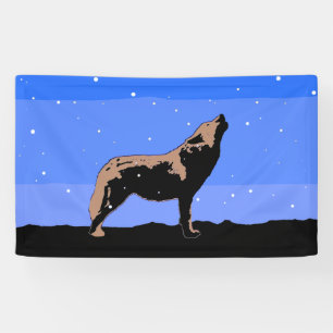Banderoles Howling Wolf en hiver - Art faunique original