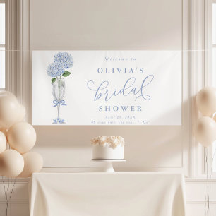 Banderoles Hydrangea Bleue & Champagne Argent Bienvenue