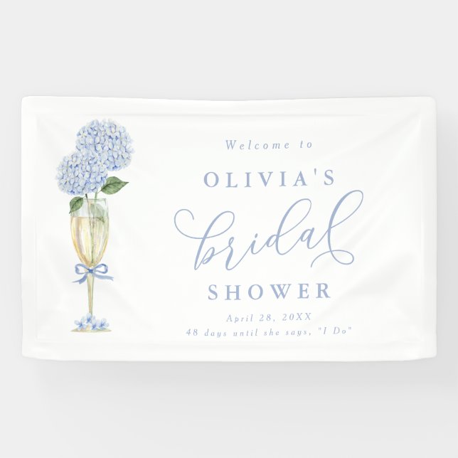 Banderoles Hydrangea Bleue & Champagne d'Or de Bienvenue (Horizontal)