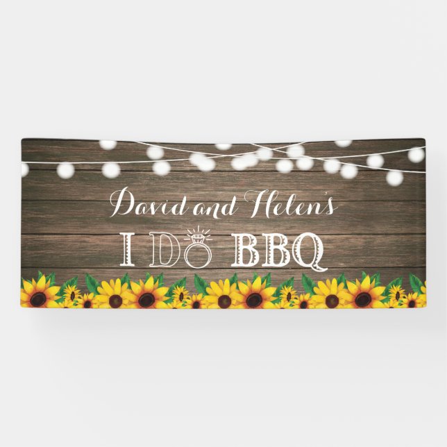 Banderoles I DO BBBQ Sunflower Rustic Wood Mariage Engagement (Horizontal)