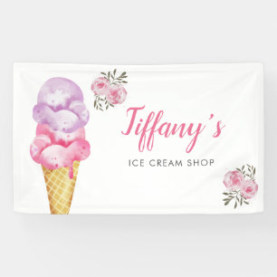 Banderoles Ice Cream Shop rose Floral fête d'anniversaire