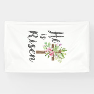 Banderoles Il est Ressuscité Croix Florale Vintage Joyeuses P