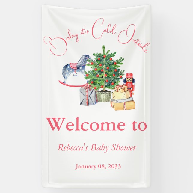 Banderoles Il fait froid dehors Baby shower de fille rose hiv (Vertical)