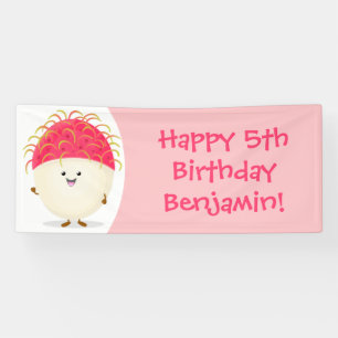 Banderoles Illustration mignon du ramboutan rose