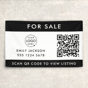 Banderoles Immobilier   Pour la vente QR Code Liste noir blan