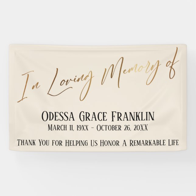 Banderoles In Love Memory of Gold Handwriting on Cream (Horizontal)