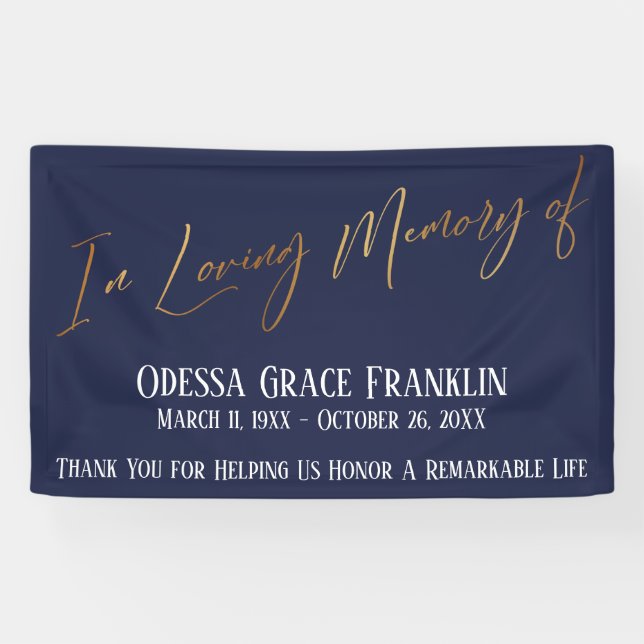 Banderoles In Love Memory of Gold Handwriting on Navy Blue (Horizontal)