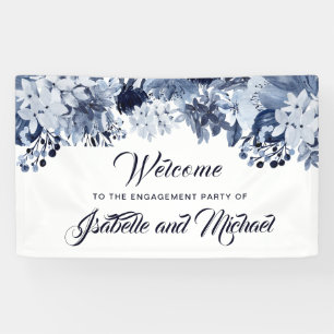 Banderoles Indigo Blue Floral Engagement Party Welcome Banner