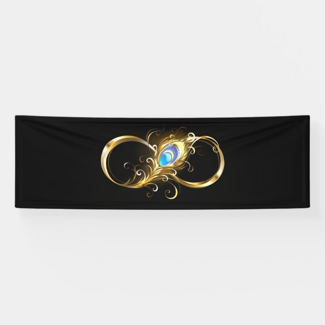 Banderoles Infinité avec plume de paon doré (Horizontal)