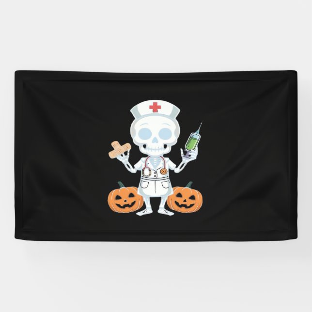 Banderoles Infirmière d'Halloween Squelette drôle Plaisanteri (Horizontal)
