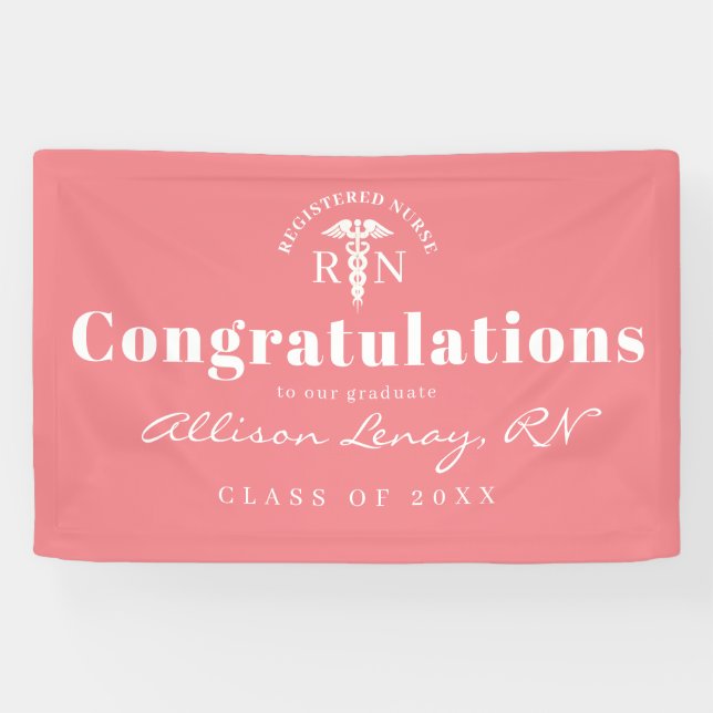 Banderoles Infirmière personnalisée Graduation Coral rose Méd (Horizontal)