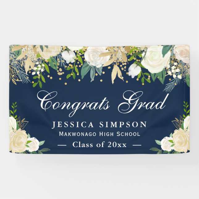 Banderoles Ivory Golden Floral Moderne Graduate (Horizontal)