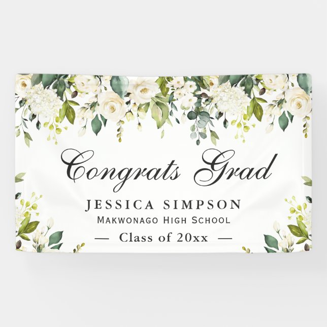 Banderoles Ivory Golden Floral Moderne Graduate (Horizontal)