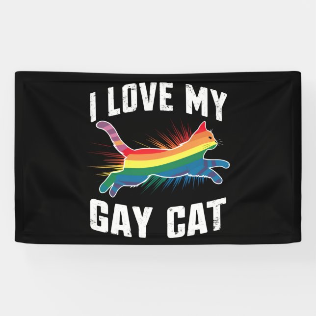Banderoles J'Aime Mon Chat Gay Funny Rainbow Pride Lgbt (Horizontal)