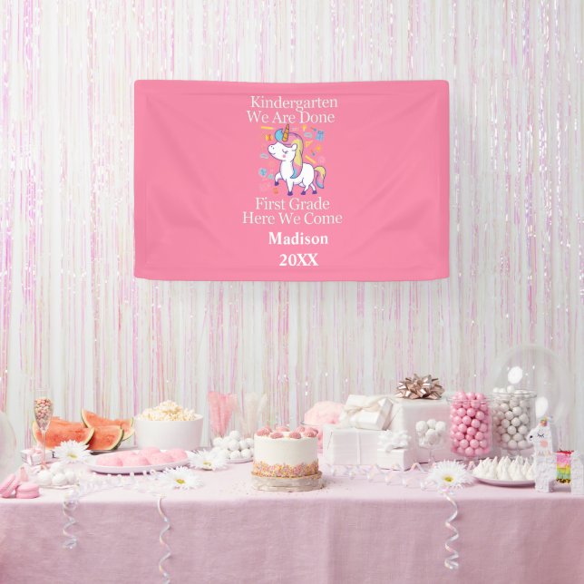 Banderoles Jardin d'enfants Graduation Rose Girly Unicorn Par (Fête)