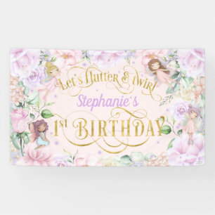 Banderoles Jardin enchanté Fée, 1er anniversaire fond Bann