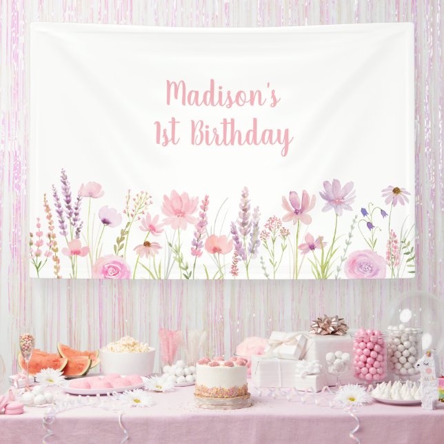 Banderoles Jardin Fleur sauvage rose Anniversaire (Fête)