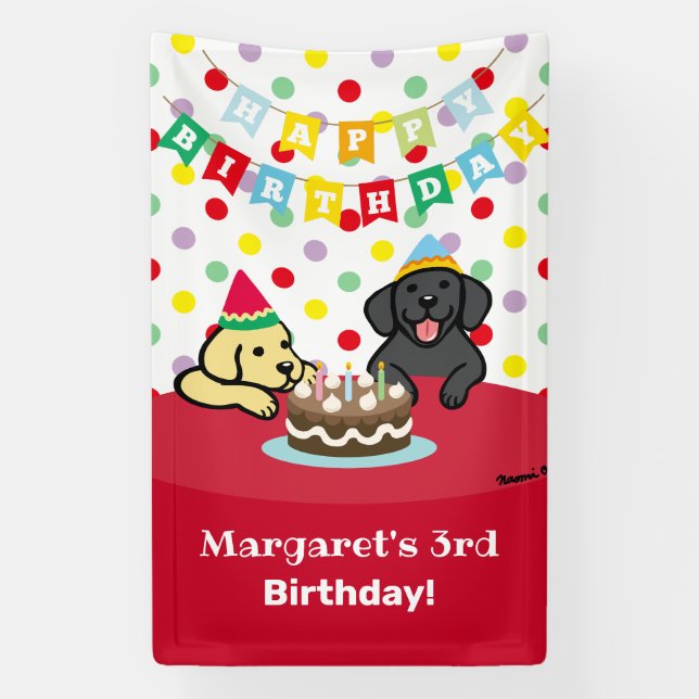 Banderoles Jaune et Noir personnalisées Labradors Anniversair (Verticale)