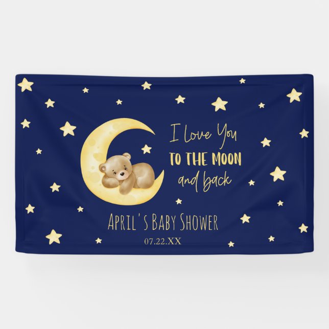 Banderoles Je T'Aime Au Baby shower Lune Teddy Bear (Horizontal)