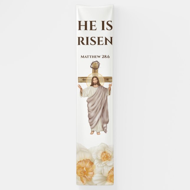 Banderoles Jésus Christ il est ressuscité catholique floral (Vertical)