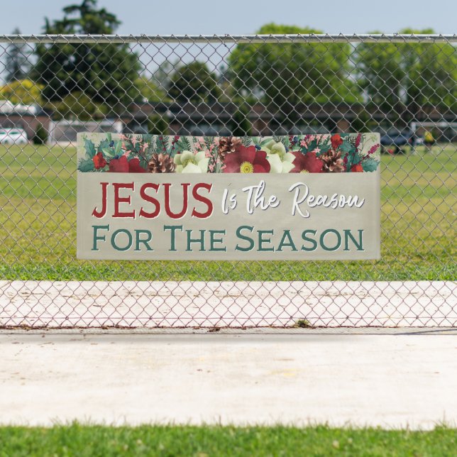Banderoles Jésus Est La Raison De Noël Chrétien Floral (En situation)