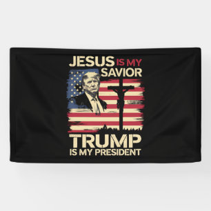 Banderoles Jésus est mon sauveur Trump est mon président Drap