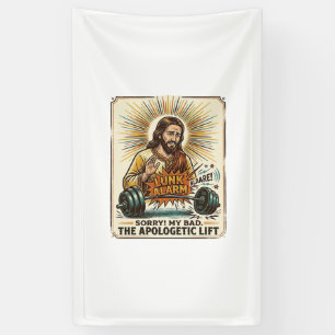 Banderoles Jésus laissant tomber lourdement un haltère bruyam