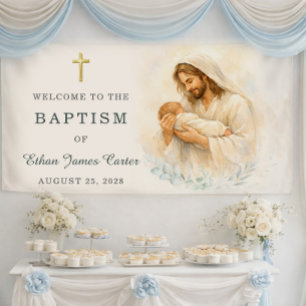 Banderoles Jésus tenant un bébé Baptême de bienvenue Aquarell