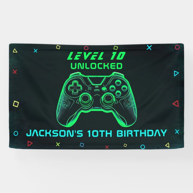 Banderoles Jeu Sur Neon Vidéo Jeu Partie Anniversaire Gamer (Horizontal)