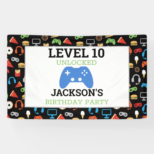 Banderoles Jeu vidéo Niveau haut Anniversaire de enfant Gamer (Horizontal)