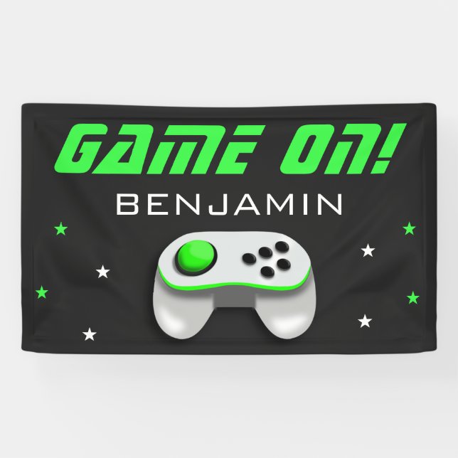 Banderoles Jeu Vidéo Verte fête d'anniversaire (Horizontal)