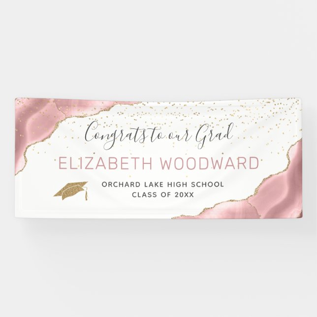Banderoles Jeune fille Blush Rose Agate Parties scintillant d (Horizontal)