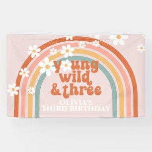Banderoles Jeune Sauvage Trois Anniversaire Arc-en-ciel Groov