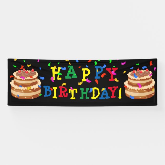 Banderoles JEUX ANNIVERSAIRE ! Gâteau et confetti (Horizontal)