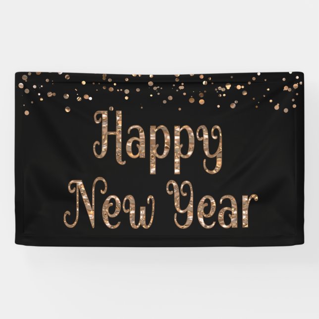 Banderoles JEUX NOUVELLE ANNÉE Cuivre Or Confetti Noir (Horizontal)