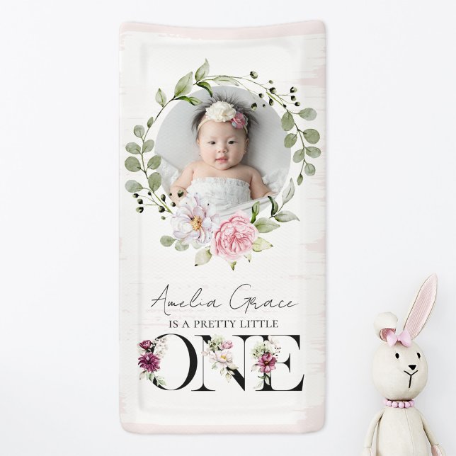 Banderoles Joli Blush Floral ONE First Birthday Photo bébé (Créateur téléchargé)