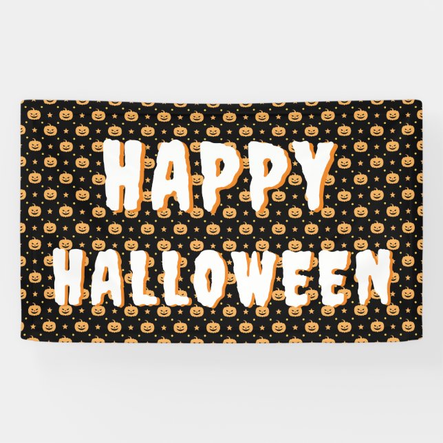 Banderoles Joli Citrouille face Motif noir orange blanc Texte (Horizontal)